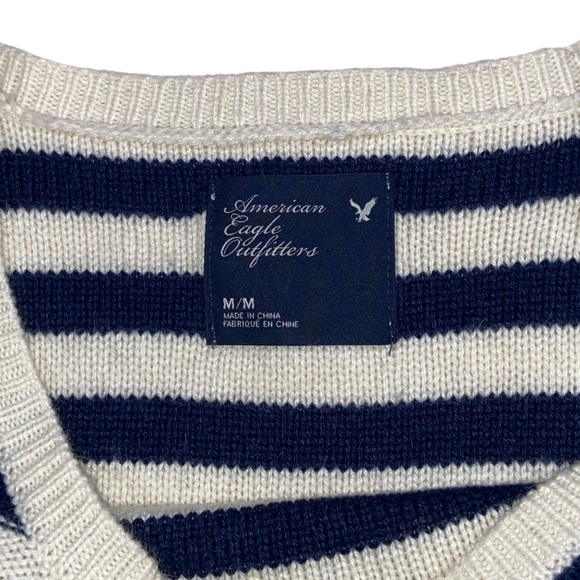 American Eagle Wool Blend Navy Cream Striped Sweater - Women’s Medium - Picture 13 of 15